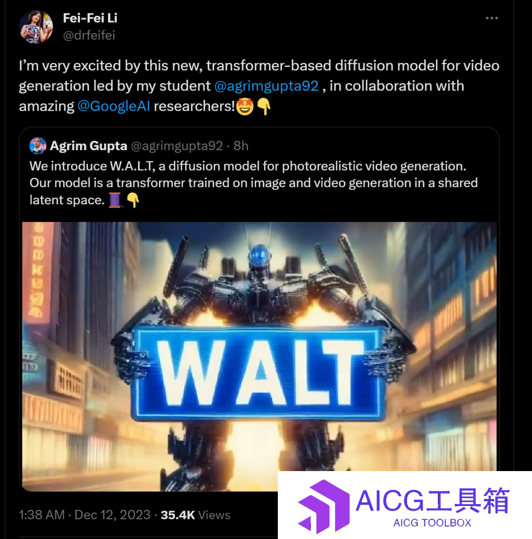 李飞飞团队AI视频生成模型介绍_扩散模型W.A.L.T
