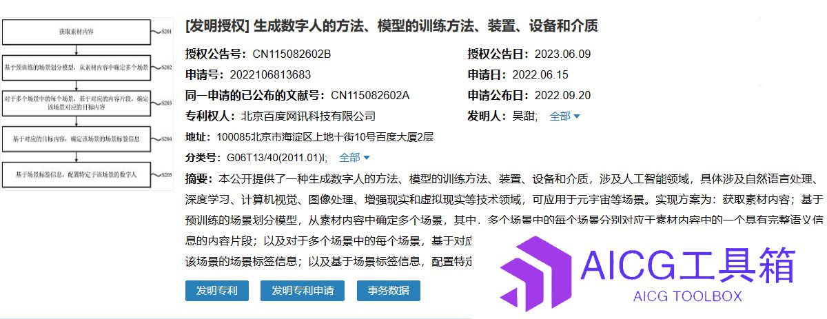 百度获得生成数字人专利，官方表示未来会将其利用在不同场景